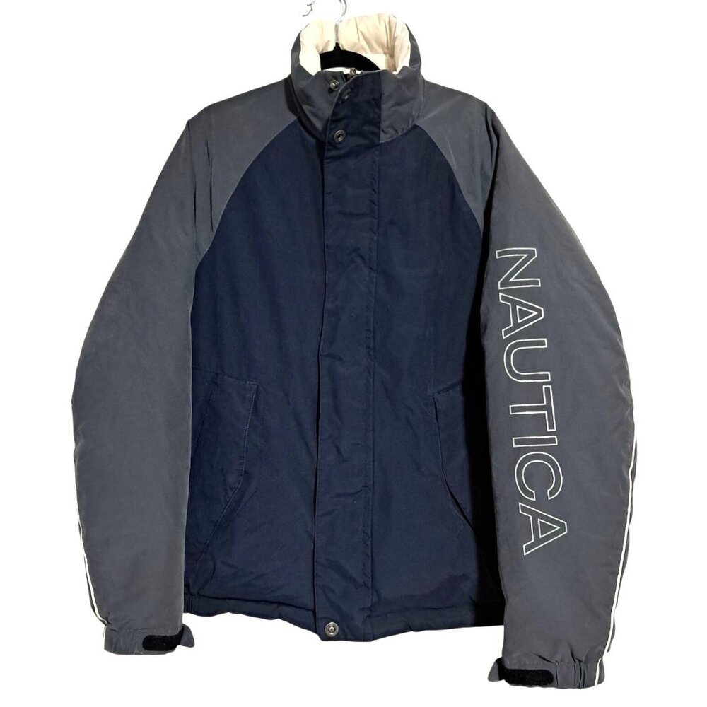 Vintage‎ Nautica Reversible Puffer Jacket Mens Small Navy Grey White Down Fill